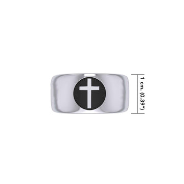 Spiritual Elegance Sterling Silver Faith Cross Men Band Ring with Black Accent by Peter Stone Jewelry TRI2475 - Jewelry
